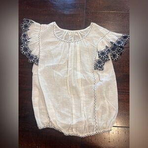 Max Studio Cream Blouse with Navy Trim